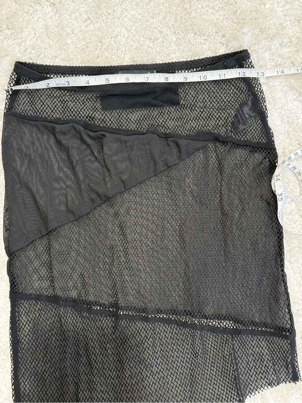 DARKER WAVS black mesh fishnet knit asymmetrical raw fray hem mini skirt - Picture 4 of 6